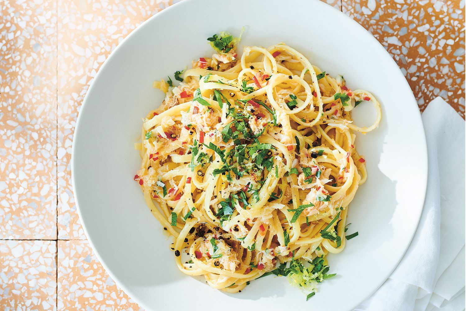 Crab and courgette pasta is a testament